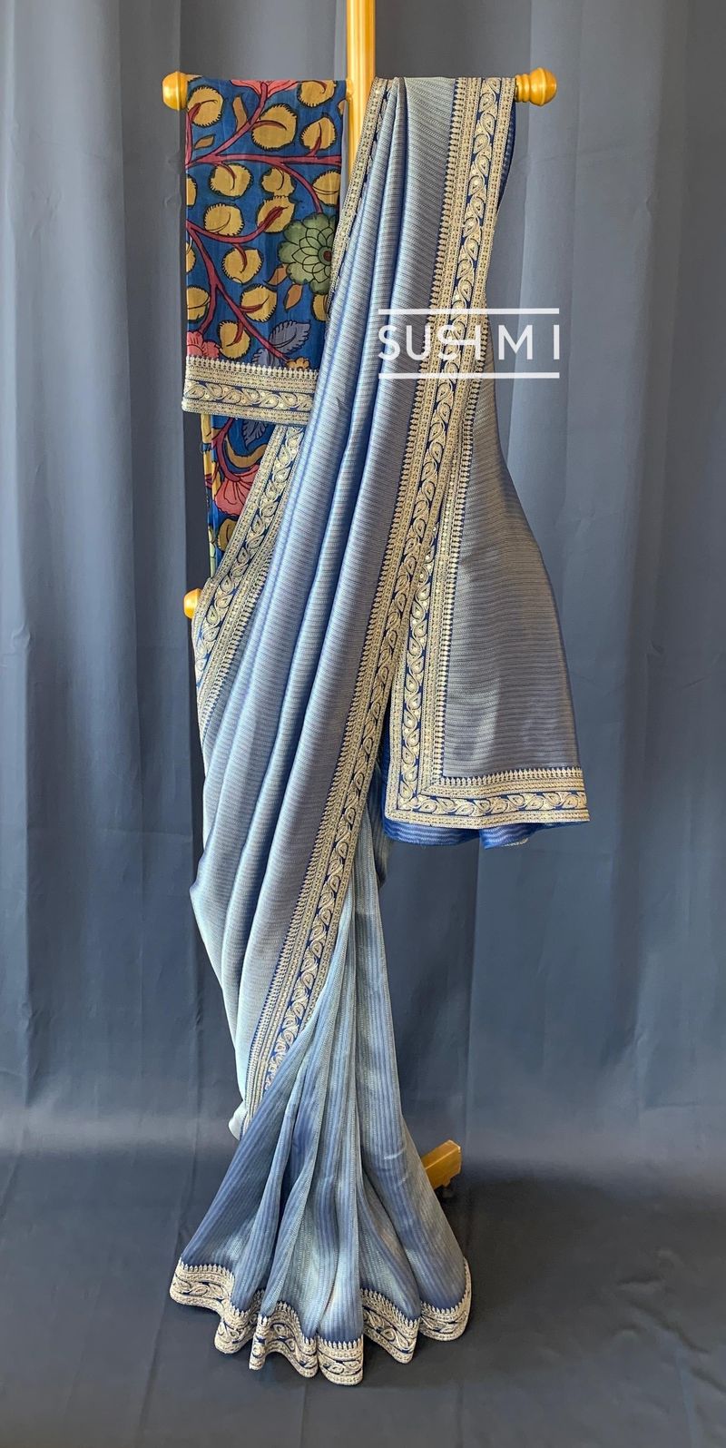 Royal Blue Banarasi tonchoi with pen kalamkari Blouse : D62F018