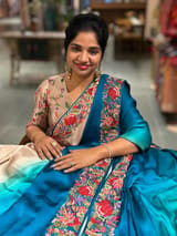 Chikoo–Copper Blue Ombre Satin Saree with Petite Point Border SS5024