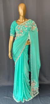 Seagreen pure chinnon saree
