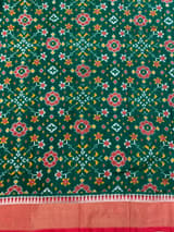 Bottle Green Handloom Raw Silk Saree SS50493