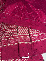 Ruby pink Cambodian–inspired Ikkat Silk Saree with cutwork Rose Border