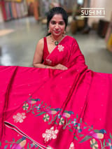 Dark Pink mashru Saree with embroidery : S62F143