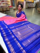 Neon Pink vintage checks Gadwal Silk Saree : S62F216