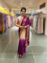 Pure Satin Ombre Dyed Saree with Petite Point Embroidered Border and blouse.
