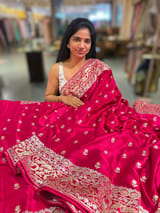 Dark Pink Pure Mashru Satin Saree with embroidery SS5019