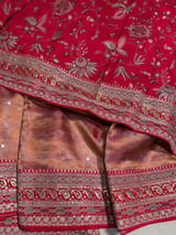 Dark Pink Tissue checks Saree with sabhyasachi borders