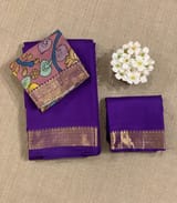 Brinjal vintage Kanchipuram silk saree with pen kalamkari blouse SS50179
