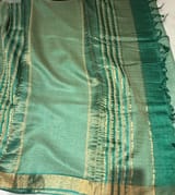 Emerald Green Tussar Brocade Saree With Statement Red Rose Embroidery. SS50471