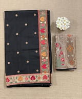 Black Kanchi soft silk saree with pythani and jamdani inspired embroidery SS50133