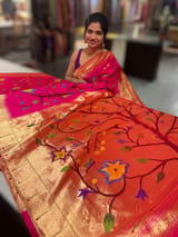 Rani Pink Pure Handloom Allover Pythani Saree
