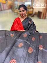 Black Banarasi Handloom Dupion Rawsilk Saree : S62F104