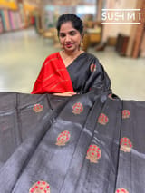 Black Banarasi Handloom Dupion Rawsilk Saree : S62F104