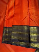 Orange & Dark Brown Combo Vaira Oosi Stripes Vintage Kanjeevaram Saree SS50165