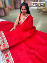 Chilli Red pure Organza with sabhya borders : S62F145
