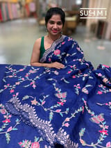 Blue Pure Organza with petite point embroidery: S62F172