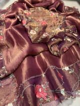 Wine Pure Tissue Saree with embroidered border