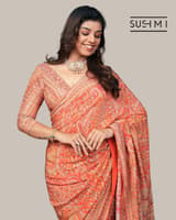 Orange Designer Printed Crepe Silk Saree