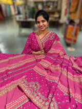 Majenta Kareena Inspired Gorgette Saree with allover mirrors SS5040