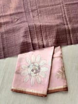 Dusty Pink Printed Banarasi Tissue with Handwork. SS50380