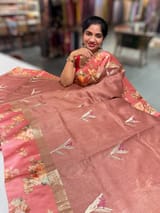 Dark Onion Pink Tussar Dhupion Saree with Floral printed mashru borders SS50462