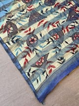 Mul silk tissue stripes handloom saree with handpainting