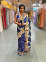 Royal Blue bandhej saree with embroidery : S62F203