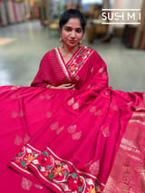Ruby Pink mysore silk with embroidered border S62F112