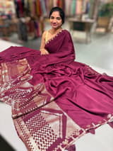 Wine pure Satin Saree with designer sequence border and blouse SS5035