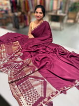 Wine pure Satin Saree with designer sequence border and blouse SS5035