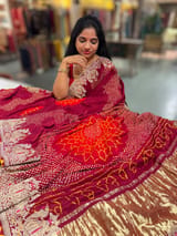 Burgundy Designer Rai Bandhej Saree With Embroidered Border SS50486