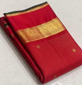 Orangish Red Vaira Oosi Checks Vintage Kanjeevaram Saree