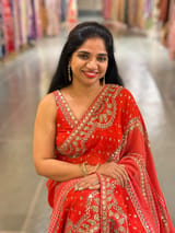 Orangish Red Kareena Inspired Gorgette Saree with allover mirrors SS5039