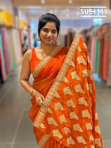 Rust Orange Organza Saree with sabhyasachi borders S62115