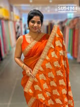 Rust Orange Organza Saree with sabhyasachi borders S62115