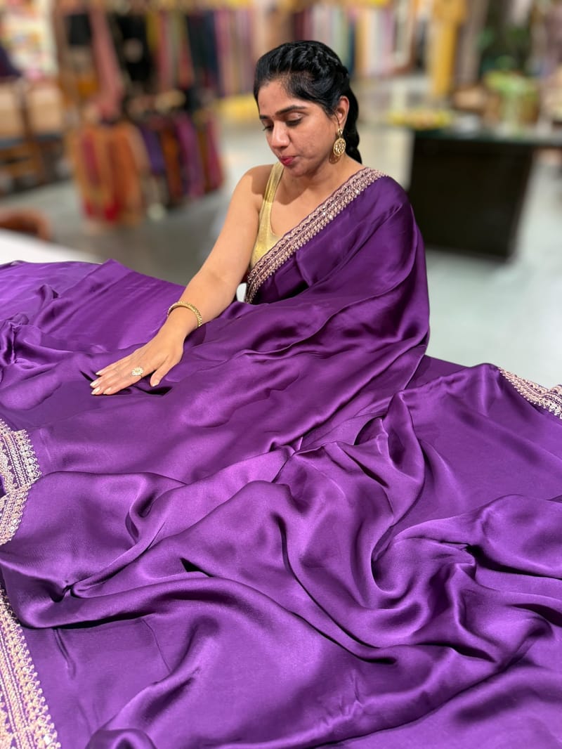 Brinjal Satin Saree