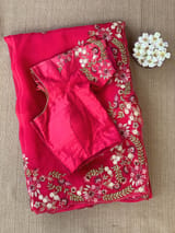 Bright Pink Pure Organza Handwork saree