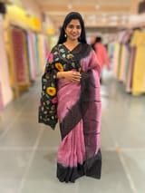 Rose Pink & Black Ombre Dyed Pure Organza handwork saree SS50286
