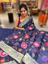 Midnight Blue Banaras Mashru Silk with embroidery SS5002