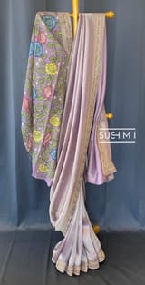 Lilac Banarasi tonchoi with pen kalamkari Blouse : D62F016