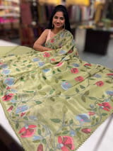 Light Sage Green Tissue georgette saree with embroidery