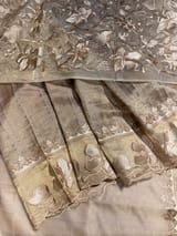 Beige Mul Tissue Stripes Saree With Tissue Cutwork  Border & Blouse