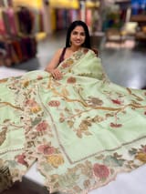 Sea Green Pure Organza Applique Work Saree SS50609