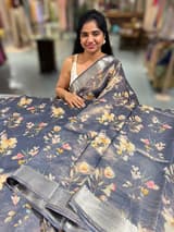 Midnight Blue Printed Banarasi Cotton Tissue SS50561