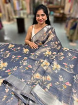 Midnight Blue Printed Banarasi Cotton Tissue SS50561