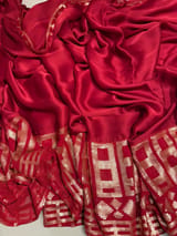 Meroonish Red pure Satin Saree with designer sequence border and blouse SS5038