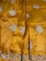Orangish Mustard Designer Organza Handwork Saree