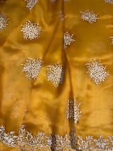 Orangish Mustard Designer Organza Handwork Saree