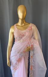 Baby Pink Organza Saree with handwork