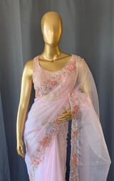 Baby Pink Organza Saree with handwork