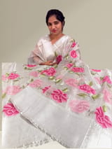 Silver tissue saree with embroidery